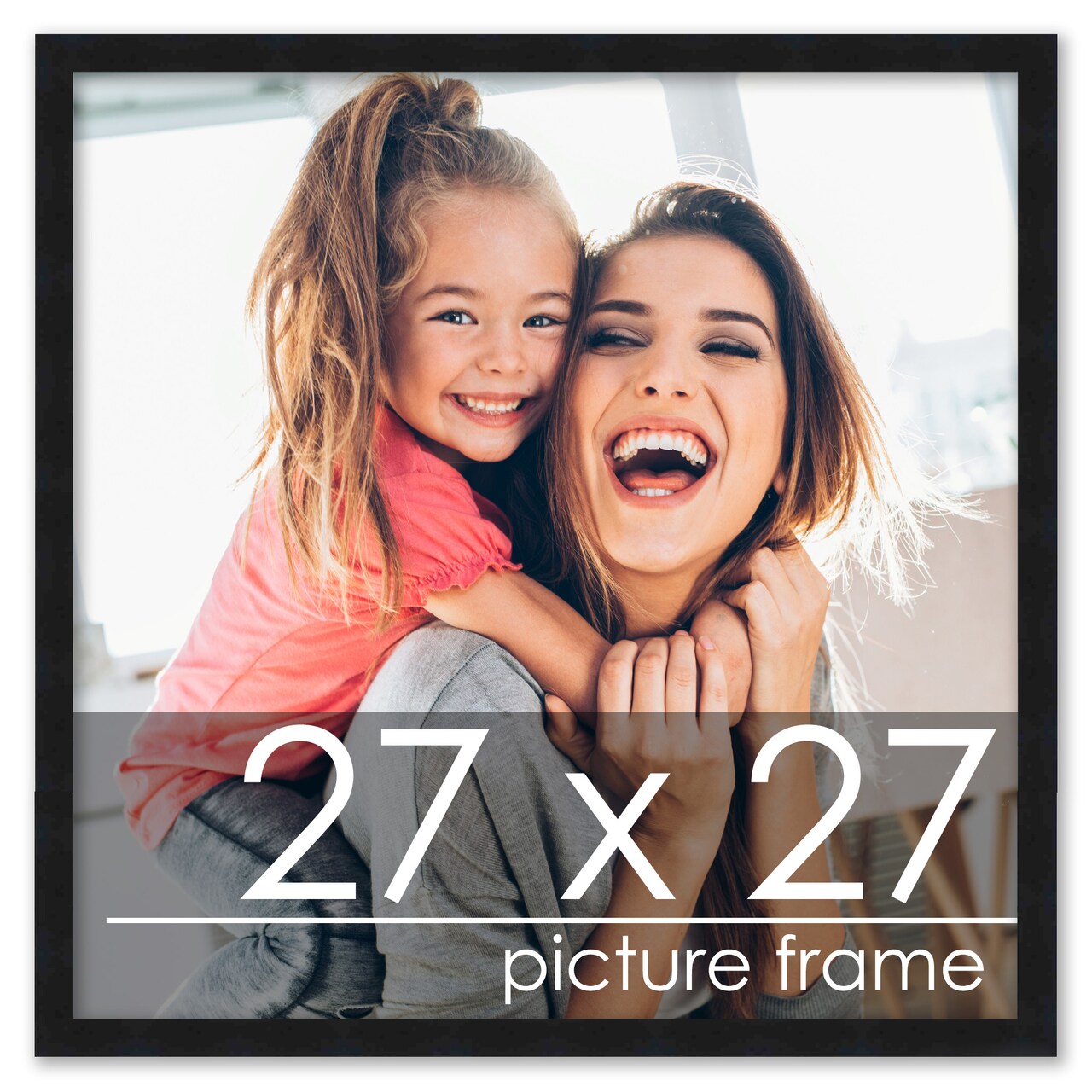 27x27 Black Wood Picture Square Frame - UV Acrylic, Foam Board Backing, Hanging Hardware